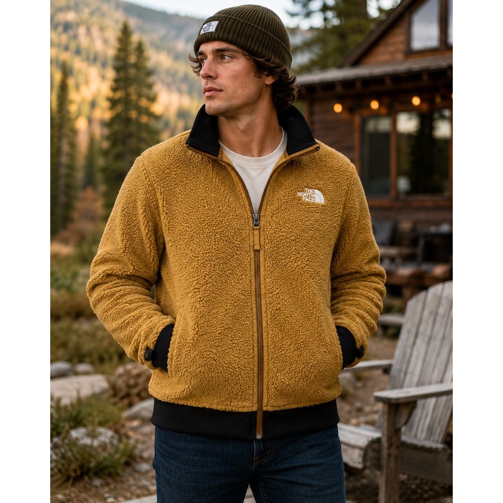 North Face Sherpa Fleece Full Zip Jacket Mustard Yellow Mens Gorpcore Retro Sz M